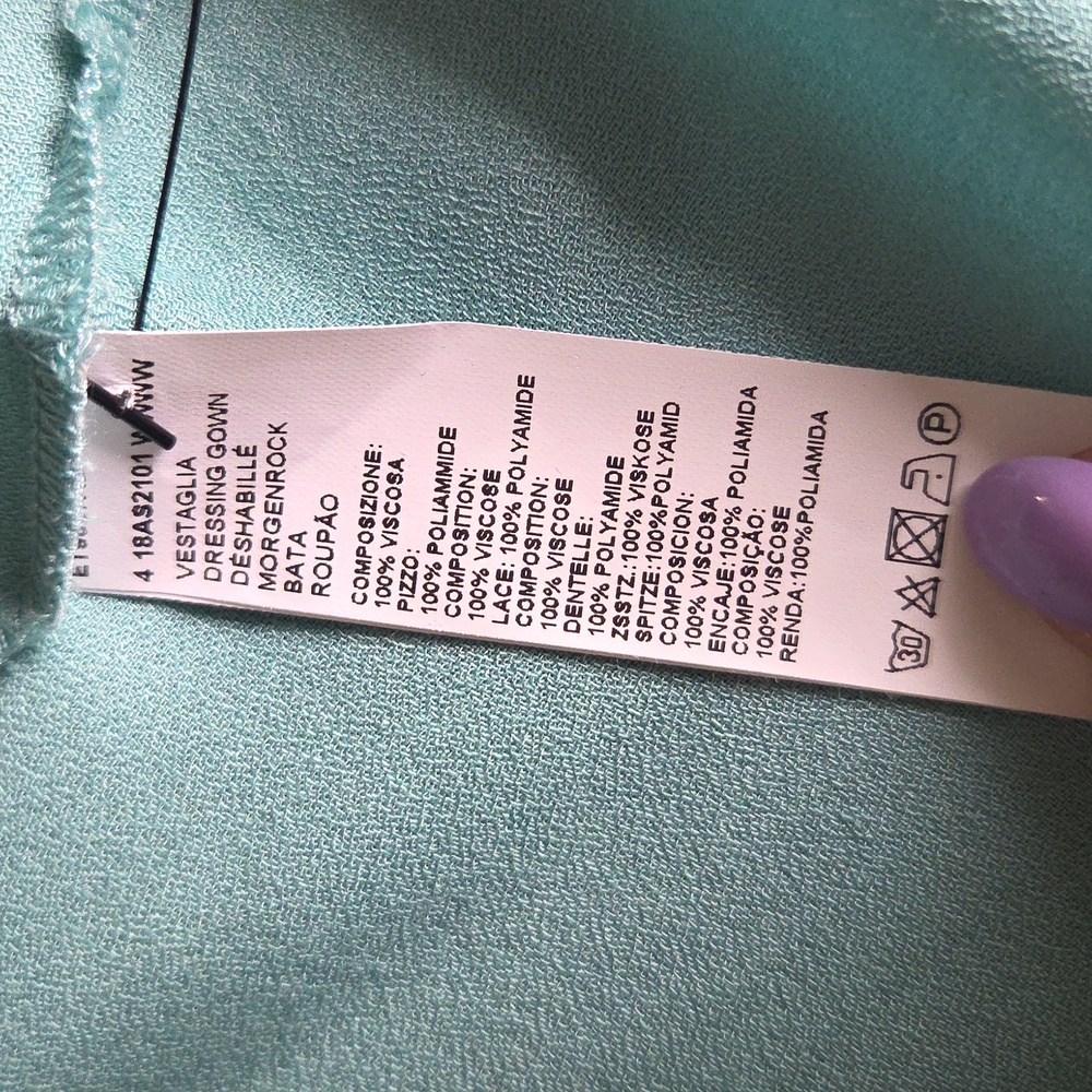 FRETTE Vestaglia Aqua Teal Eyelash Lace Trim Dressing Gown Kimono Cardigan Small - Picture 9 of 10